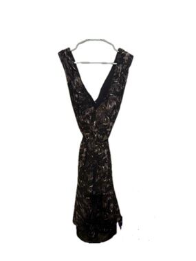 MM Couture Black and Brown Floral V-Neck Dress